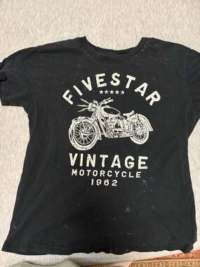 Tilly's Black Short Sleeve Tee with White Vintage Motorcycle Graphic